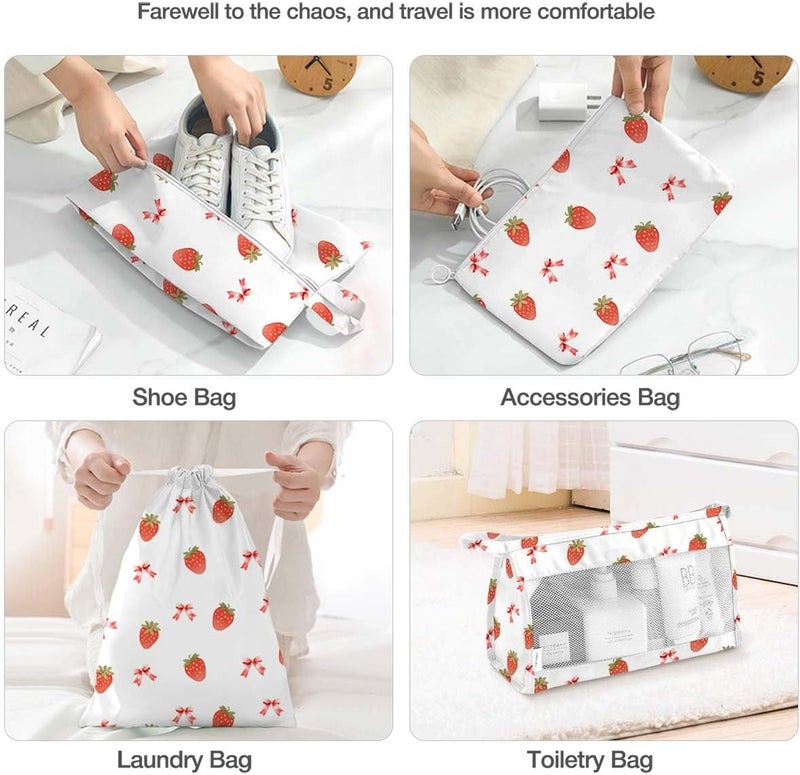 Hatisan 8 Set Packing Cubes for Suitcases,Packing Cube with Shoe, Cosmetics, Clothing, and Accessories Bags Packing Cubes for Travel Luggage Organizer Women Men(Strawberry Bows) - Image 5